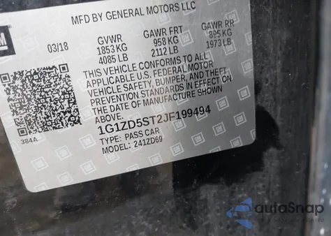 2018 Chevrolet Malibu Lt z USA, uszkodzony, nr VIN 1G1ZD5ST2JF199494